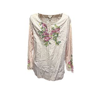 STUNNING J Jill Womens Embroidered Tunic Top Blouse  Long Sleeves V Neck Embroid